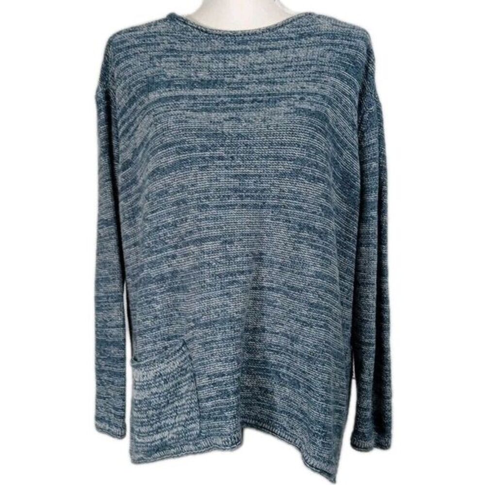 J JILL‎ PURE JILL 100% Cotton Sweater Pullover Marled Blue Cream Large P Coastal